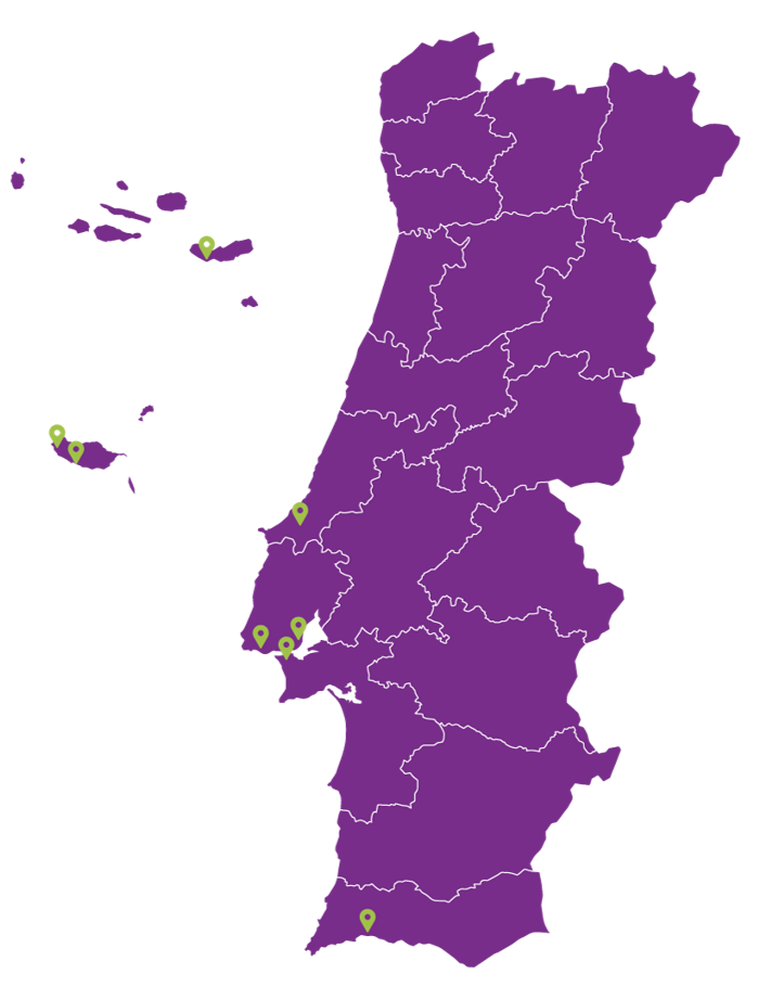 Mapa de Portugal com escolas do piloto
